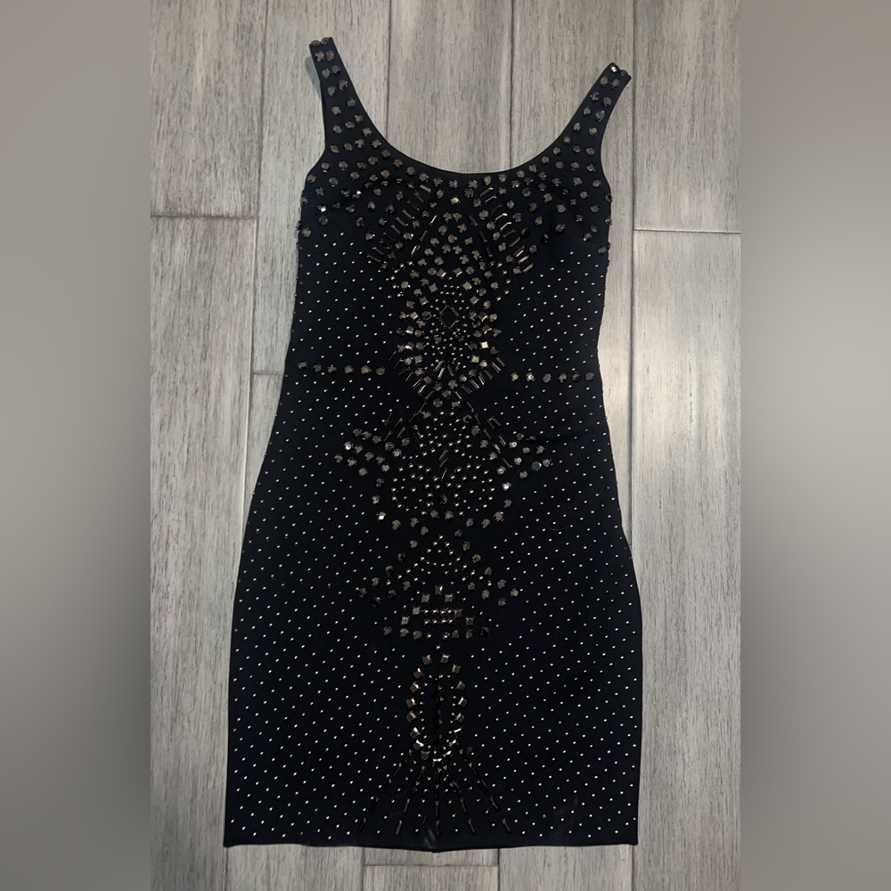 BEBE Black Stud Bling dress, luxury, Low Back, Size XS Extra Small, gorgeous!